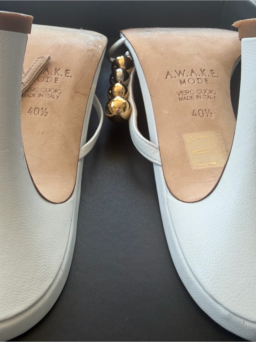 A.W.A.K.E. Mode (Awake mode) Delta White Studded Asymmetrical Sandals - Picture 7 of 9